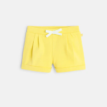 Baby girl's yellow fleece shorts with pleats