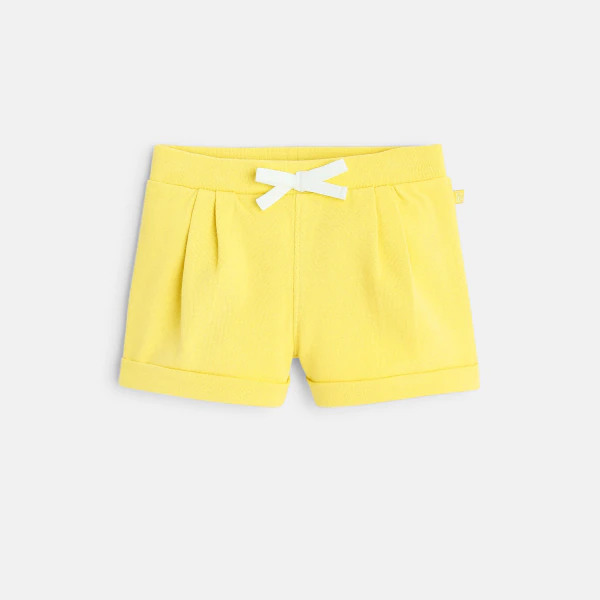 Baby girl's yellow fleece shorts with pleats