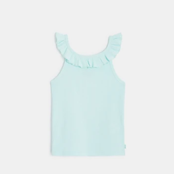 Girl's plain blue ruffle-collar vest top