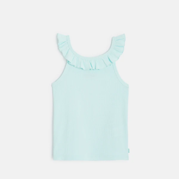 Girl's plain blue ruffle-collar vest top