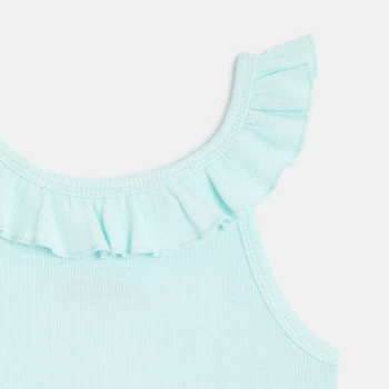 Girl's plain blue ruffle-collar vest top