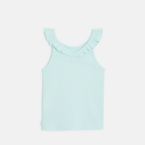 Girl's plain blue ruffle-collar vest top