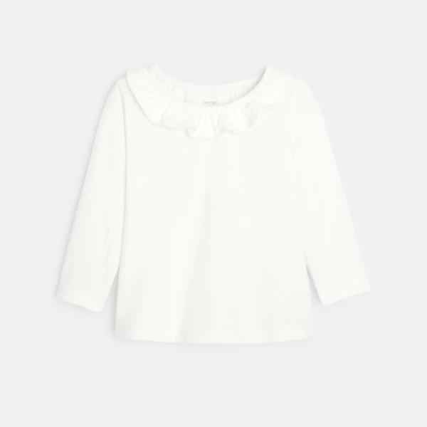 Trendy knit t-shirt with a frilled collar