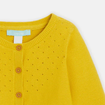 Yellow knitted cardigan with pointelle effect