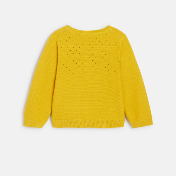 Yellow knitted cardigan with pointelle effect