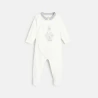 Velour animal footed sleeper with chambray collar