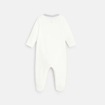 Velour animal footed sleeper with chambray collar