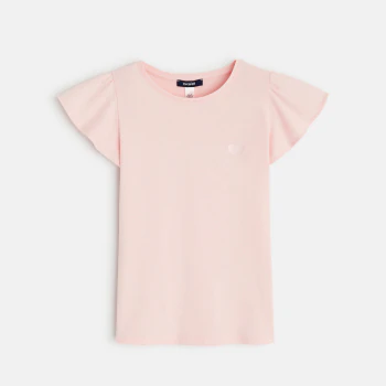 Girl's pink T-shirt with short ruffled sleeves