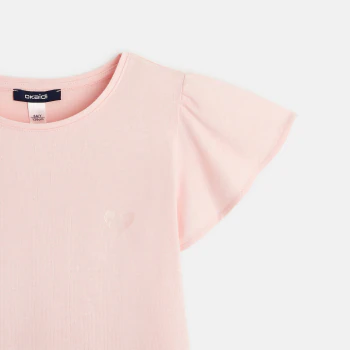 Girl's pink T-shirt with short ruffled sleeves