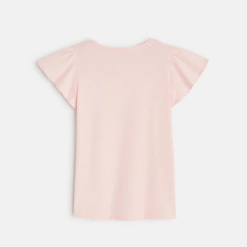 Girl's pink T-shirt with short ruffled sleeves