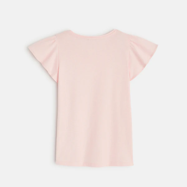 Girl's pink T-shirt with short ruffled sleeves