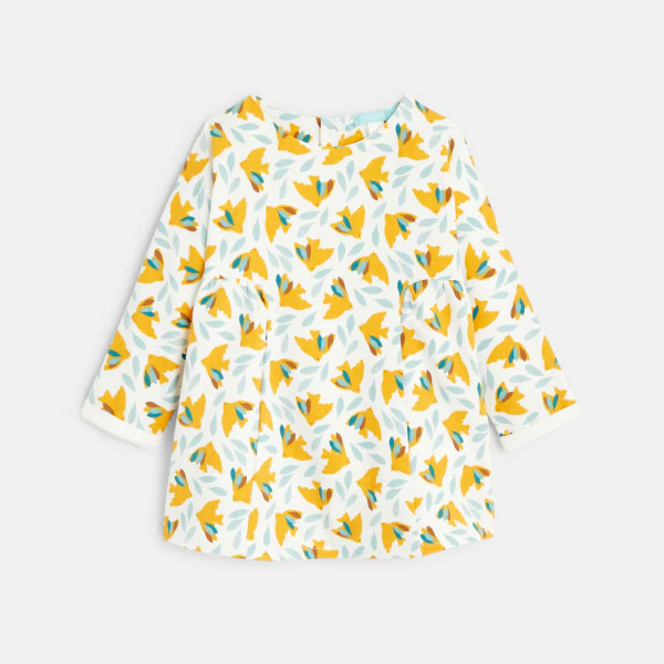 Baby girls' light fleece bird-themed dress and yellow leggings