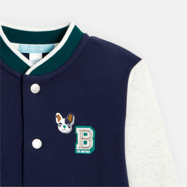 Baby boys' blue two-tone dog print campus-style jacket