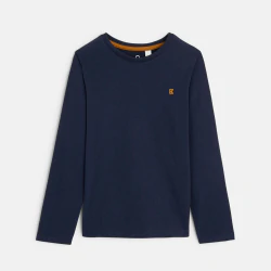 Boys' plain blue long-sleeved T-shirt