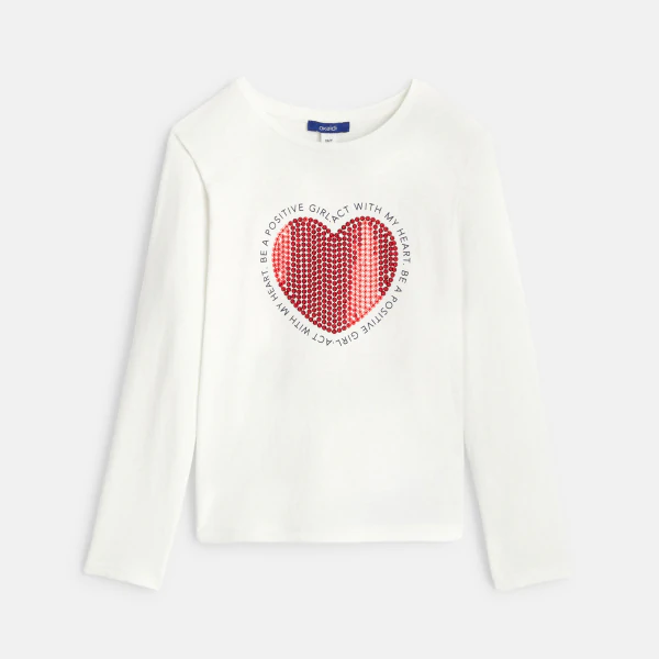 Girl's white sequinned heart T-shirt