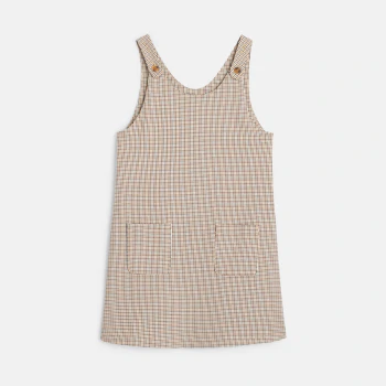 Girls' brown checked jumper dress