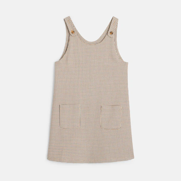 Girls' brown checked jumper dress