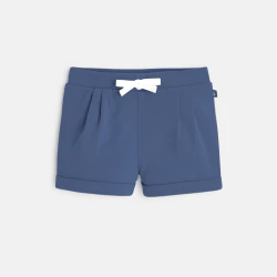 Baby girl's blue fleece shorts with pleats