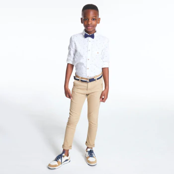 Boy's beige canvas chinos with belt