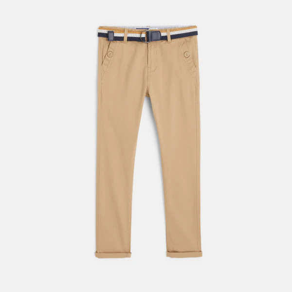 Boy's beige canvas chinos with belt