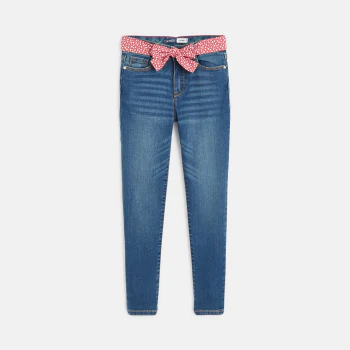 Girl's blue belted skinny jeans