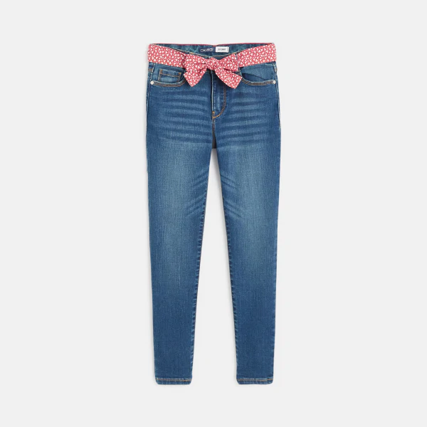 Girl's blue belted skinny jeans