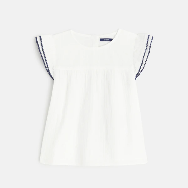 Girl's white cotton gauze blouse