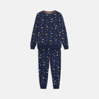 Boy's blue planet motif 2-piece pyjamas