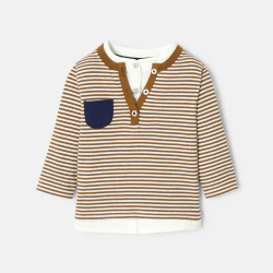 Baby boys' brown striped T-shirt