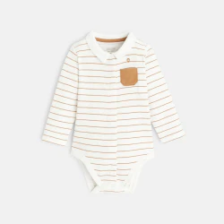 Striped polo shirt collar bodysuit