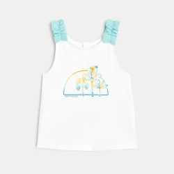 Gathered straps palm tree print tank top