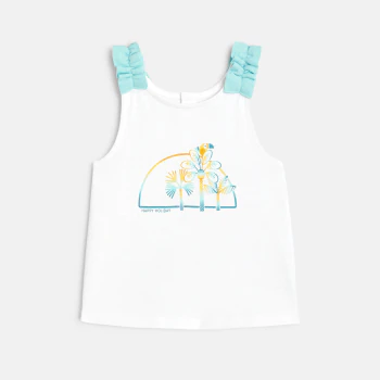 Gathered straps palm tree print tank top