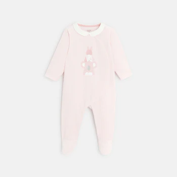 Velour animal footed sleeper with small collar