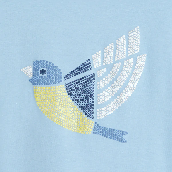 T-shirt with cross-stitch bird print