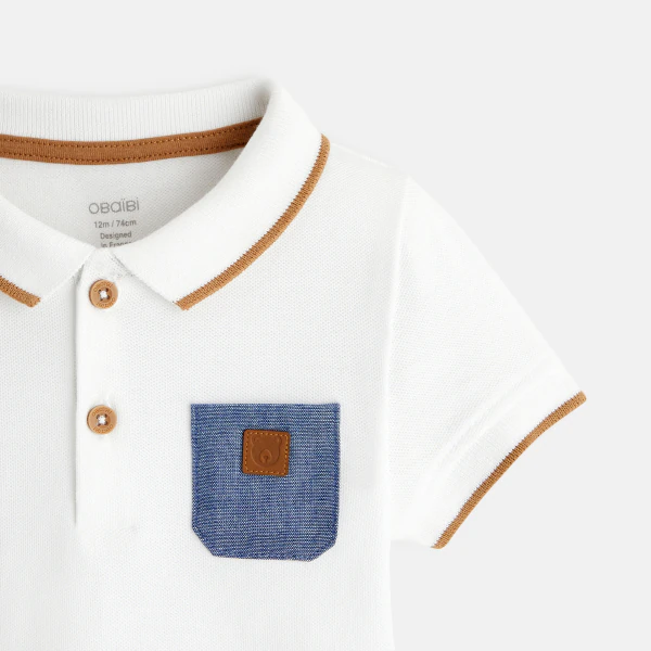 Pique knit polo shirt with bear patch