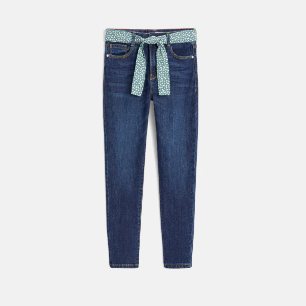 Girl's blue belted skinny jeans