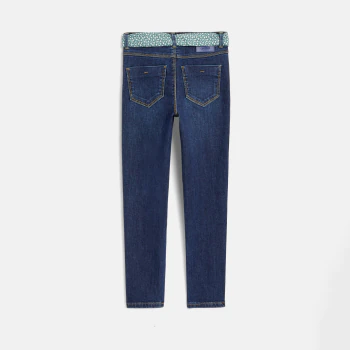 Girl's blue belted skinny jeans