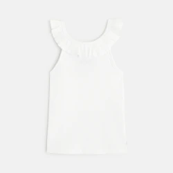 Girl's plain white ruffle-collar vest top