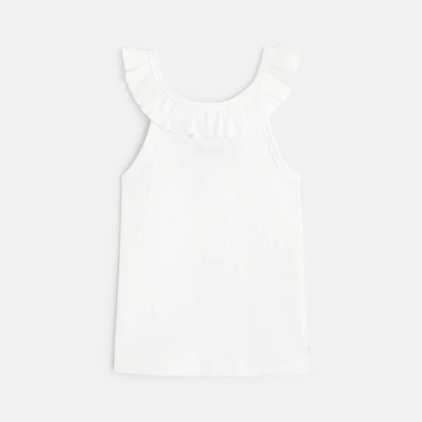 Girl's plain white ruffle-collar vest top