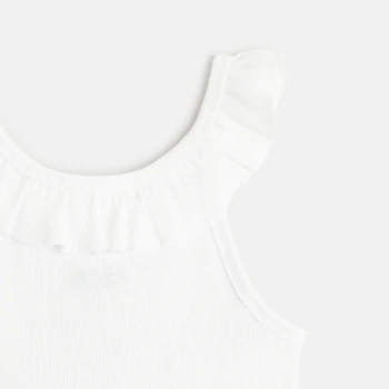 Girl's plain white ruffle-collar vest top