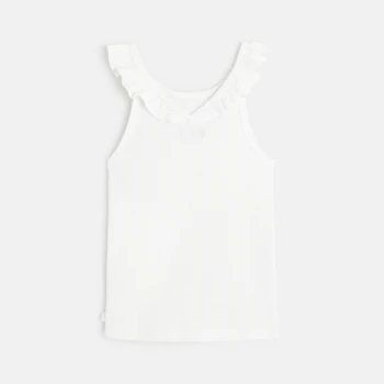 Girl's plain white ruffle-collar vest top