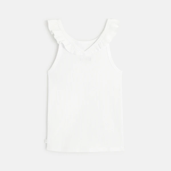 Girl's plain white ruffle-collar vest top