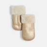 Golden mittens with faux fur lining