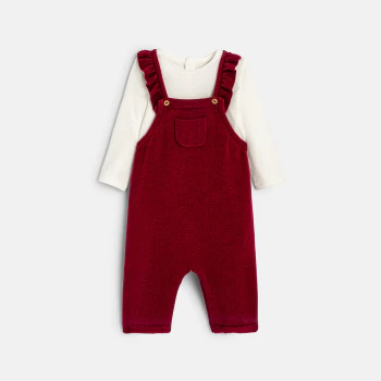 Newborns' knitted dungarees and pink pointelle bodysuit