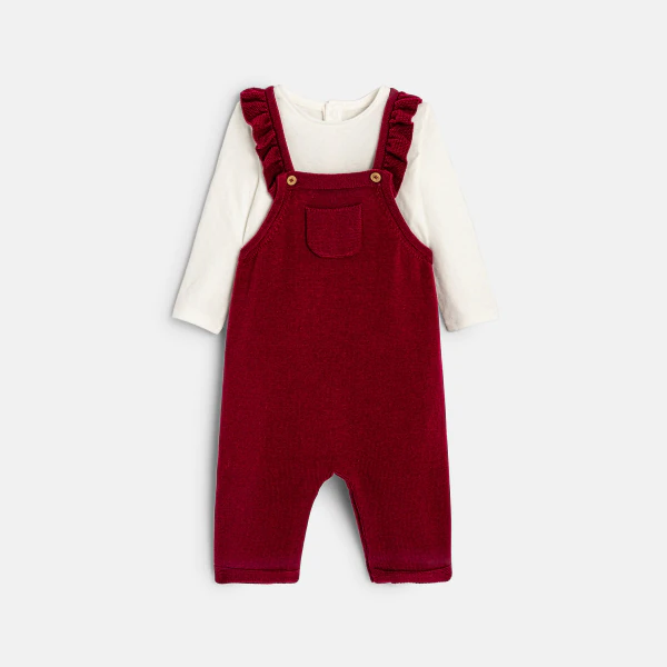 Newborns' knitted dungarees and pink pointelle bodysuit