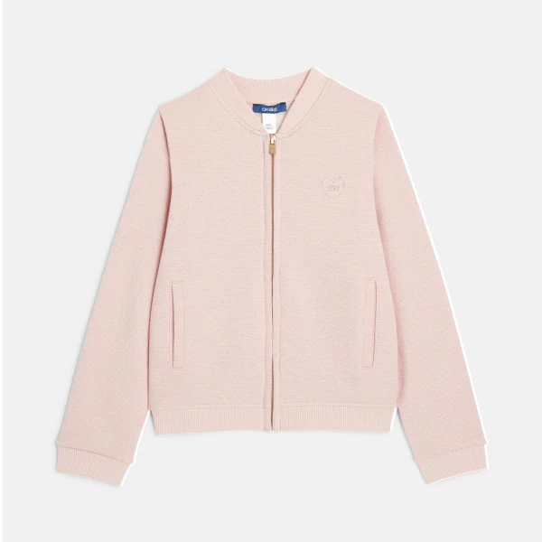 Girl's sparkly pink baseball jacket with zip