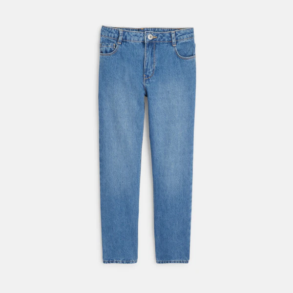 Girls' faded blue straight-cut jeans