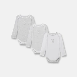 Newborn white long-sleeved bodysuit with US-style collar (set of 3)