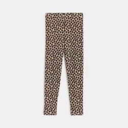 Girls' brown leopard print ribbed legging