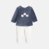 Baby girls' blue velvet cat-themed pyjamas